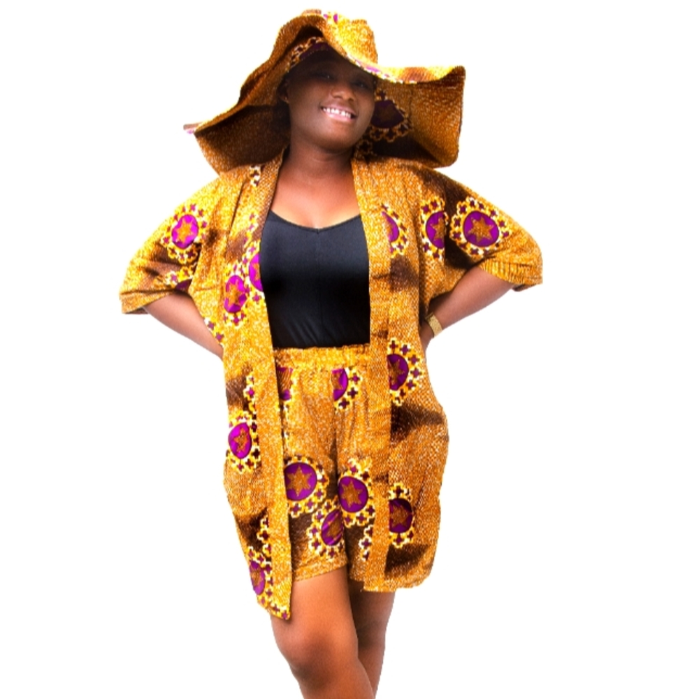 Beautiful Ankara/ African Kimono shirt with pant and matching sun hat
